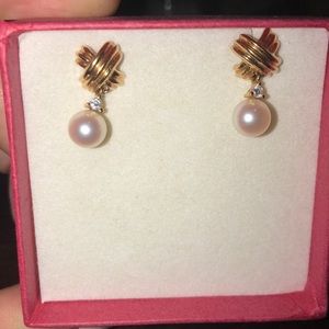 VINTAGE Freshwater Pearl earrings with 14K Gold